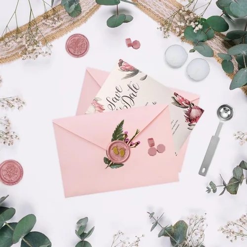Miniatura 5 de Yoption 300 cuentas de cera de sellado de oro rosa, cuentas de sello de cera octágono vintage con 4 velas y 2 cucharas de fusión de sello de cera