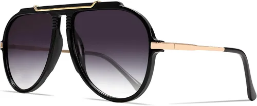 Miniatura 12 de GUVIVI Gafas de sol de aviador de gran tamaño para mujeres y hombres, estilo retro de los años 70, lentes de sol de metal dorado sin enredos