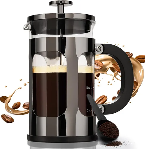 BAYKA Cafetera de prensa francesa de café y té de 21 onzas y 0.6 litros, pequeña, vidrio de borosilicato espesado resistente al calor, preparador de
