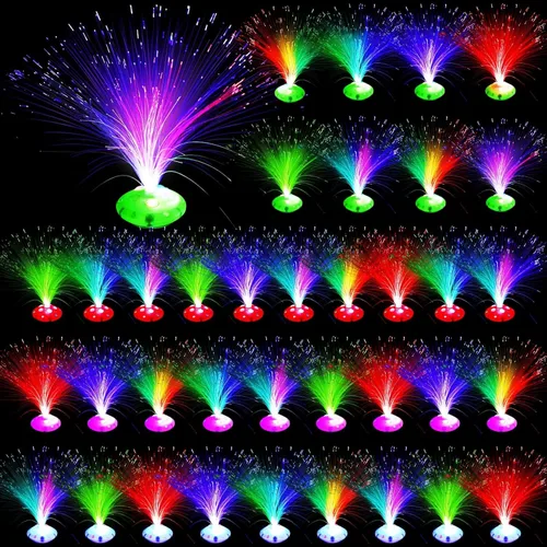 Miniatura 8 de Retisee 24 lámparas de fibra óptica, multicolores para centros de mesa, luces ópticas alimentadas con base de cono, cristales iluminados