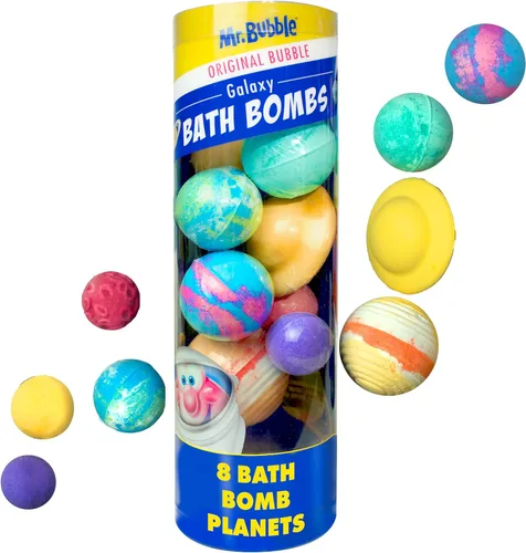 Bombas de baño de Mr. Bubble Galaxy, aroma característico a goma de mascar, set de 8 bombas de baño diferentes con forma de planetas