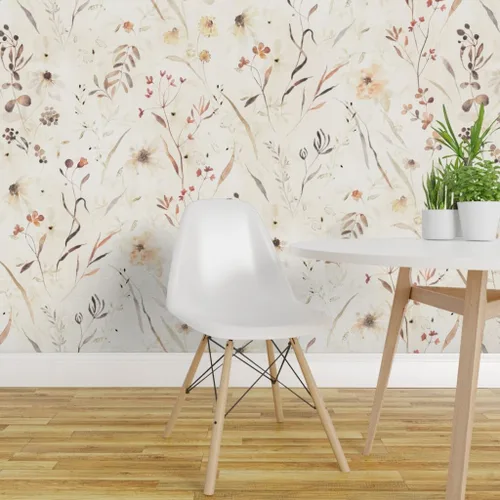 Miniatura 3 de Spoonflower Muestra de papel tapiz extraíble - Botánicos neutros Acuarela Floral Beige Papel pintado prepegado personalizado
