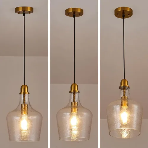 Miniatura 8 de Lámpara Colgante de Vidrio Moderna de Latón 1 Luz Individual con Cúpula Luminarias Colgantes para Isla de Cocina Comedor Pasillo, Diámetro 9 Latón
