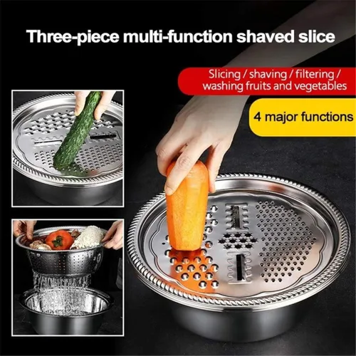 Miniatura 6 de Ralladores para cocina, cesta de drenaje de acero inoxidable de mano, cortador de verduras, 3 en 1, rallador de juliana multiusos para ensalada