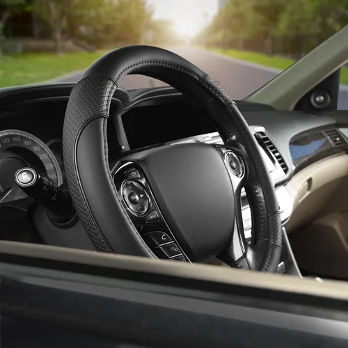 Miniatura 6 de Cubierta de volante de cuero de microfibra GIANT PANDA para Honda Accord, Civic, CR-V, HR-V, Pilot (patrón de diamante negro tamaño estándar)