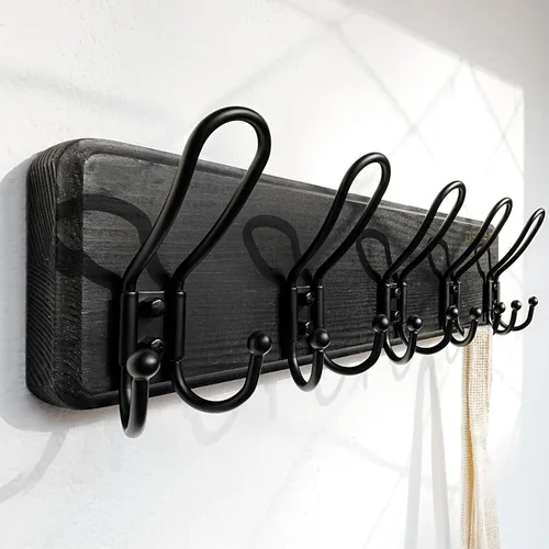 Miniatura 8 de Dseap Perchero para Abrigos Montado en Pared - Perchero Resistente de Estilo Granja Rural con 5 Ganchos de Alambre para Ropa, Sombrero, Chaqueta