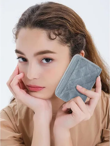 Miniatura 6 de FALAN MULE Cartera de Cuero para Tarjetas de Crédito con Bloqueo RFID Pequeña para Mujeres con Muñequera, Azul claro, Vintage