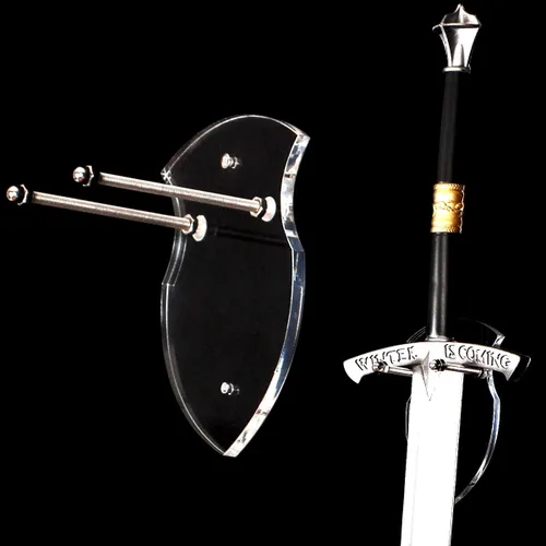 Miniatura 8 de WANLIAN Estante de espadas montado en la pared, soporte vertical de una sola espada con gancho universal para espada, hacha, espadas de anime, negro