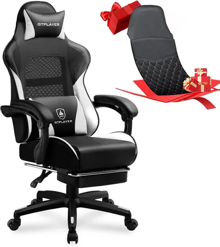 GTPLAYER Silla para videojuegos, silla de cuero con respaldo alto para juegos de computadora con reposapiés, silla de oficina ergonómica de altura