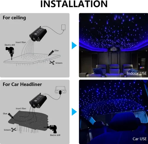 Miniatura 6 de Luces de fibra óptica RGBW APP de tamaño pequeño de 16W, activadas por música, 150 piezas*0.03 pulgadas (6.5 pies/2m) Kit de luz de techo