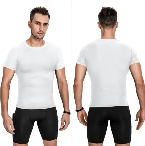 Miniatura 2 de Niksa Camisetas de compresión para hombre, paquete de 5, camisetas de compresión atlética de manga corta para entrenamiento fresco y seco