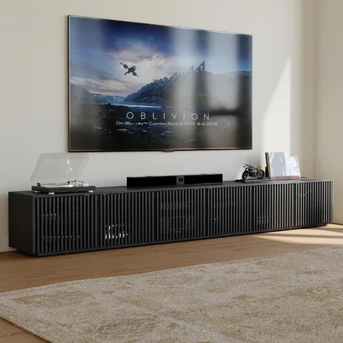 Miniatura 11 de POVISON Soporte de TV Moderno de Mediados de Siglo Completamente Ensamblado, Consola Multimedia de Listones de Madera de 59.06" para TV de 55