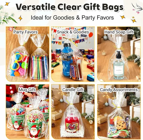 Miniatura 4 de PigPotParty Bolsas de celofán de 8 x 11 pulgadas, paquete de 100 bolsas de regalo de plástico transparente con refuerzo inferior para exhibición