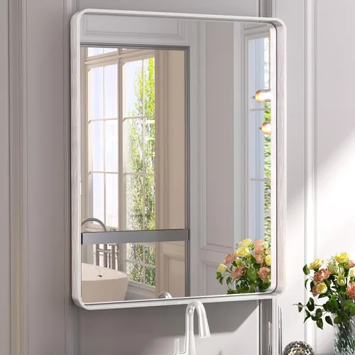 Miniatura 29 de TETOTE Espejo de marco dorado cepillado de 16 x 24 pulgadas, espejo de tocador de baño de latón dorado para pared, espejo enmarcado rectangular