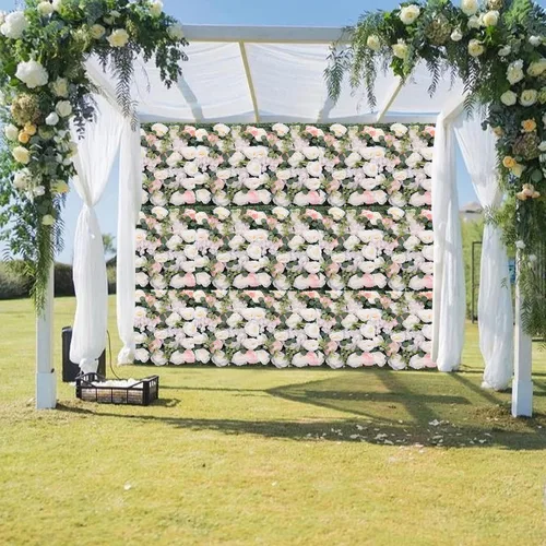 Miniatura 4 de Paneles de flores artificiales para decoración de pared, 6 piezas de rosas falsas, peonía, eucalipto, telón de fondo de pared de rosas para fiesta 6