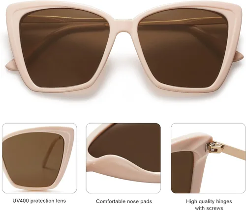 Miniatura 8 de SOJOS Gafas de sol polarizadas de moda para mujer, retro, de gran tamaño, cuadrado, ojo de gato, gafas de sol con protección UV SJ2206
