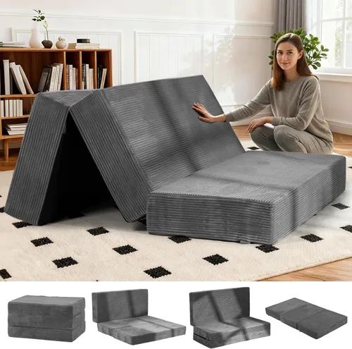 Miniatura 15 de Colchón plegable de tres pliegues de 6 pulgadas, sofá cama plegable con funda extraíble lavable, colchón de futón portátil de tamaño completo