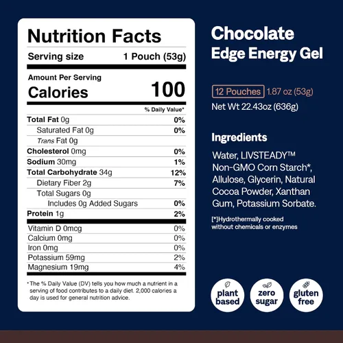Miniatura 5 de UCAN Edge Energy Gel Shots, chocolate (12 paquetes de 2 onzas) para correr, entrenamiento, ejercicios, fitness, ciclismo, crossfit Sin azúcar