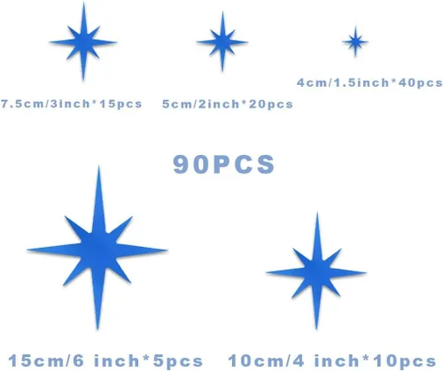 Miniatura 2 de ELANE 100 calcomanías de pared de espejo acrílico, decoración de estrellas para baño (azul)