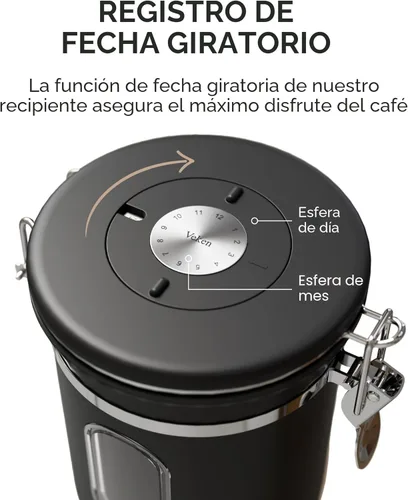 Miniatura 6 de Veken Recipiente de café con ventana, recipiente hermético de almacenamiento de alimentos de cocina de acero inoxidable con tapas, rastreador