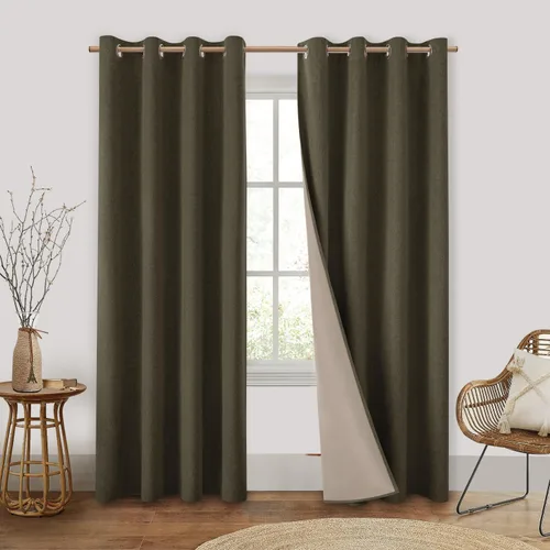 Miniatura 12 de Homeideas Cortinas Rosa Claro 100% Opacas de 84 Pulgadas de Largo, Gruesas Cortinas de Lino Sintético/Mezcla de Lino Texturizadas, Lindas Cortinas