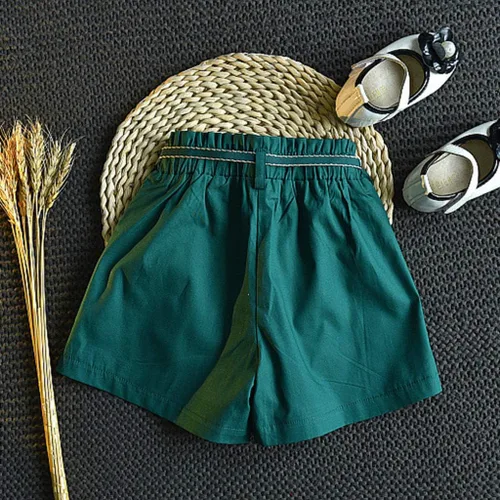 Miniatura 5 de Conjunto de ropa de verano para bebés y niñas de 2 a 7 años con estampado de flores y pantalones cortos con cinturón