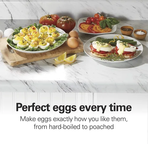 Miniatura 2 de Hamilton Beach 3-en-1 Cocedor de Huevos Eléctrico para Huevos Duros, Escalfador, Fabricante de Tortillas y Vaporizador de Vegetales, Capacidad