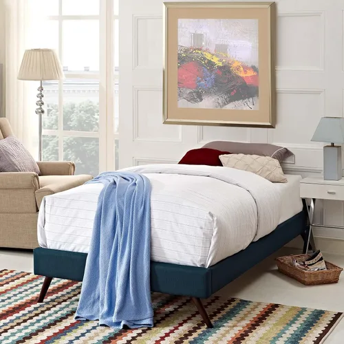 Modway Loryn - Base de cama tapizada de plataforma individual con soporte de listones de madera, color azul