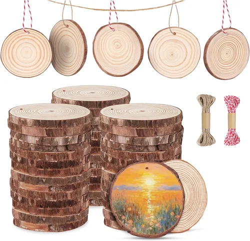 Miniatura 10 de Rebanadas de madera natural para centros de mesa, 8 centros de mesa de madera de 5.9 a 6.3 pulgadas para mesas, discos de madera redondos sin
