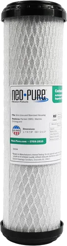 El filtro de bloque de carbono Neo-Pure CTOX-2510, fabricado con carbono de cáscara de coco premium, garantiza una filtración avanzada para sistemas