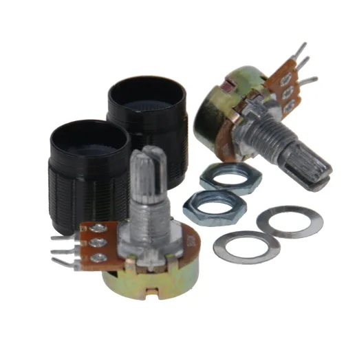 Miniatura 20 de Heyiarbeit Potenciómetro de película de carbono WH148 de 100 K Ohm, potenciómetro giratorio de una sola vuelta con pomos negros, 3 pines, 0.591 in
