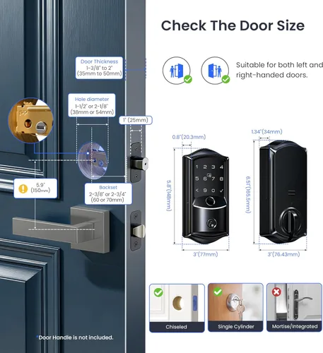 Miniatura 14 de Veise VE027 - Cerradura inteligente Wi-Fi integrada, cerradura de puerta delantera sin llave de huellas dactilares, control remoto y control de voz
