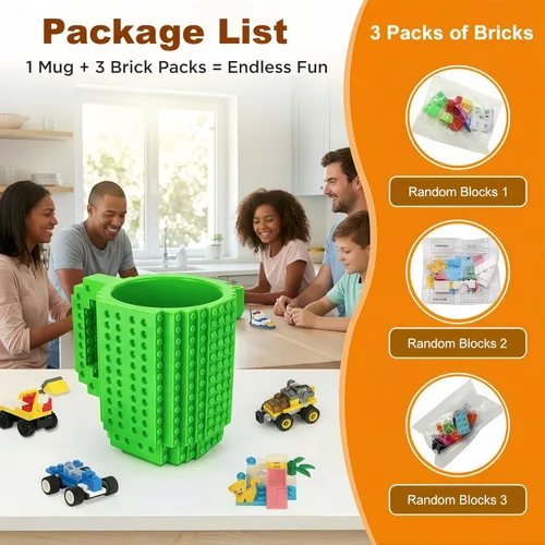 Miniatura 4 de Lumsburry Taza de café de ladrillo integrada, divertida taza de bricolaje con bloques de construcción creativa para niños, hombres y mujeres, Verde