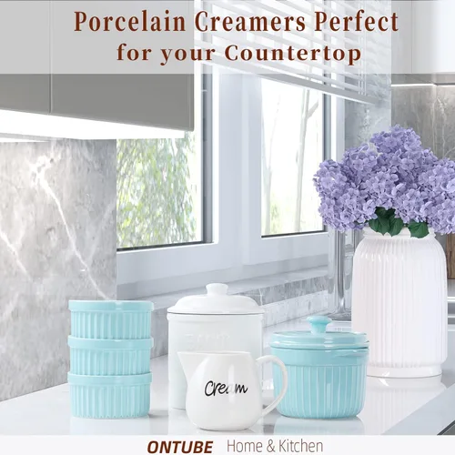 Miniatura 6 de ONTUBE Crema de porcelana, jarra de crema de leche de cerámica de 12 oz (blanco)