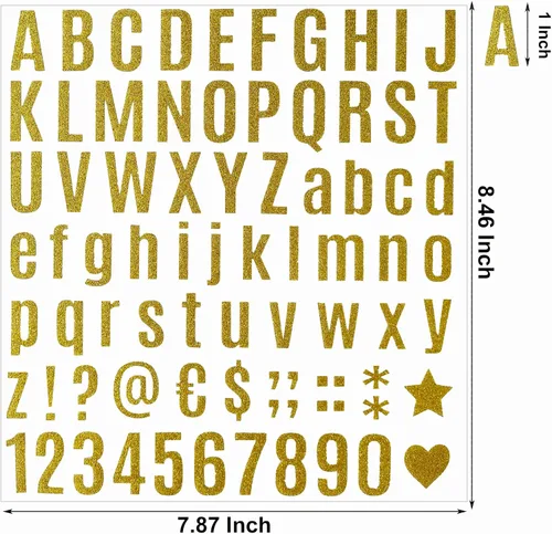 Miniatura 2 de 790 piezas de 10 hojas de calcomanías de letras doradas con purpurina, letras del alfabeto, kit de números de letras autoadhesivas para regalo