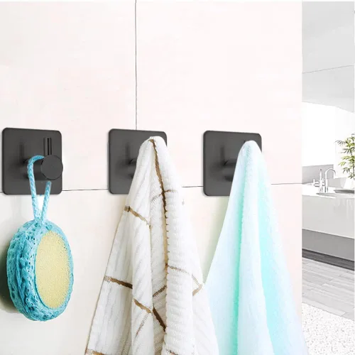 Miniatura 3 de Fotosnow Ganchos adhesivos negros para toallas, ganchos de pared resistentes para puerta de baño, cocina, paquete de 4
