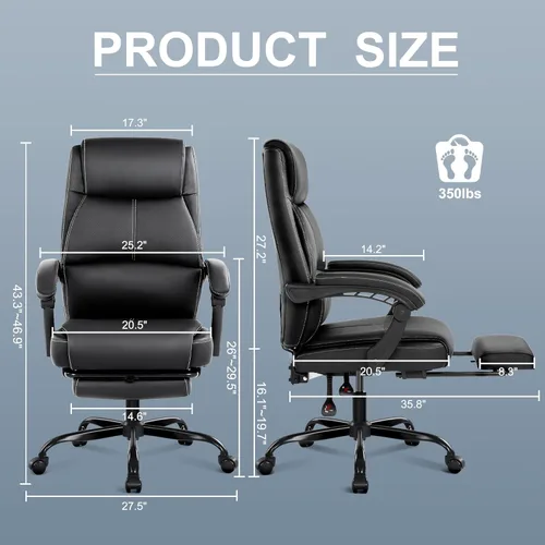 Miniatura 2 de Misolant Silla de Oficina Grande y Alta con Reposapies, Silla de Escritorio de Respaldo Alto con Reposabrazos Articulado, Sillas Ejecutivas de Negro