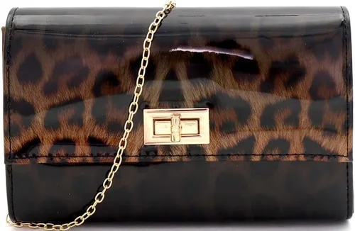 Miniatura 3 de Trendeology Bolso de mano de piel sintética brillante con estampado de leopardo con correa de cadena