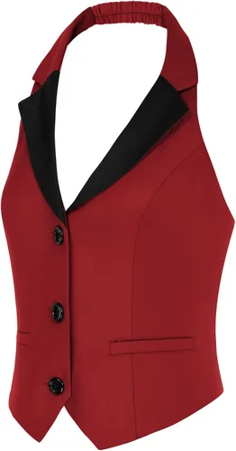 Miniatura 2 de Belle Poque Chaleco vintage para mujer, con solapa, cuello halter, con botones, con bolsillos
