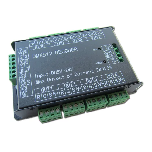 Regulador de intensidad de alta potencia para 24 canales 3 A/CH driver DMX512. Sin parpadeo. Señal del indicador DMX de 500Hz parpadea para la
