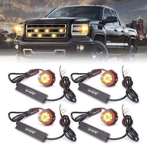 Miniatura 9 de Xprite - Juego de luces led estroboscópicas ocultas ámbar con 14 patrones de flash, luces estroboscópicas de parrilla para camiones, montaje