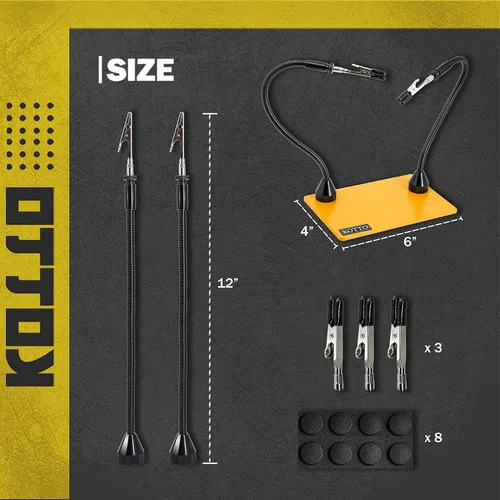 Miniatura 4 de KOTTO Herramienta de soldadura de tercera mano, soporte para PCB, dos brazos metálicos flexibles con base magnética, manos que ayudan a las manos