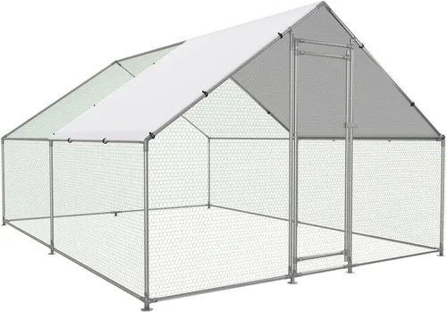 NUGRIART Gallinero grande de metal para pollos con jaula de aves de corral de entrada con cubierta resistente al agua y anti-UV, casa para patos,