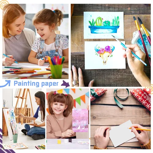Miniatura 7 de 120 hojas de papel de acuarela a granel, 140 lb/300 GSM, papel blanco de prensa en frío, papel de color agua para niños, estudiantes, adultos