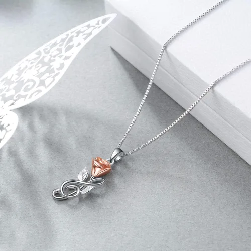 Miniatura 5 de Collar de plata de ley con flores de rosa, aretes, oro rosa con texto en inglés "I Love You Forever", regalo de joyería para mujeres y mujeres