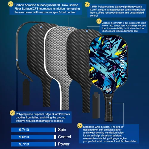 Miniatura 4 de Carbon Fiber Pickleball Paddles Set of 4 or 2 Rackets,USAPA Approved Pickleballs Equipment with Balls,Bag,Accessories,Carbon Fiber T300 Lightweight