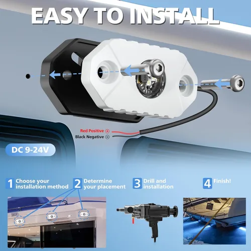 Miniatura 6 de Luces LED para Interior de Barco, Cubierta Marina Cockpit, Luz de Cortesía, IP68, Impermeable, Iluminación Subacuática para Barco de 9-36V para Azul