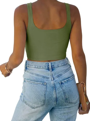 Miniatura 2 de REORIA - Ombliguera sin mangas y costuras, con doble forro, cuello cuadrado, sexy, para mujer y yoga