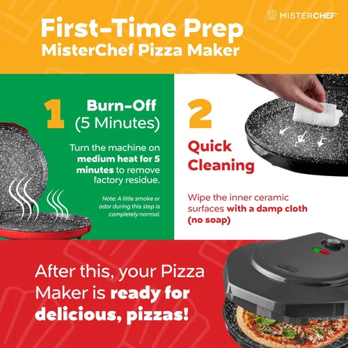 Miniatura 7 de MisterChef Máquina de pizza para encimera, mini horno de pizza de 1450 W, horno para hacer pizza con placa de cerámica antiadherente de 12 pulgadas