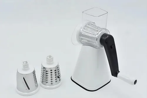 Miniatura 3 de Rallador rotativo de queso, rebanador de verduras de mandolina de cocina con 3 cuchillas intercambiables, fácil de limpiar rallador giratorio